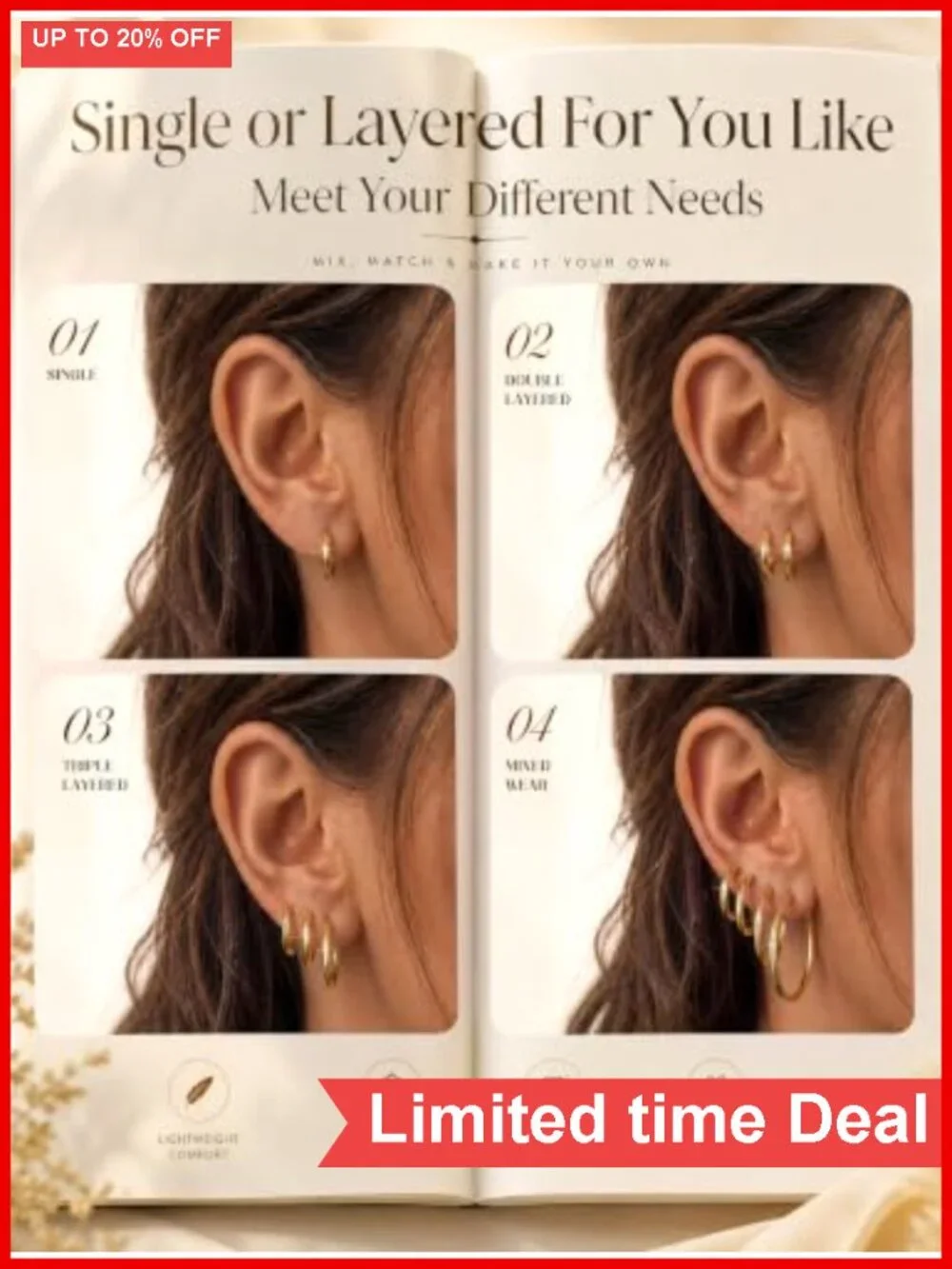 5 Pair 925 Sterling Silver Hoop Earrings Set for Women 14K Gold Plated
